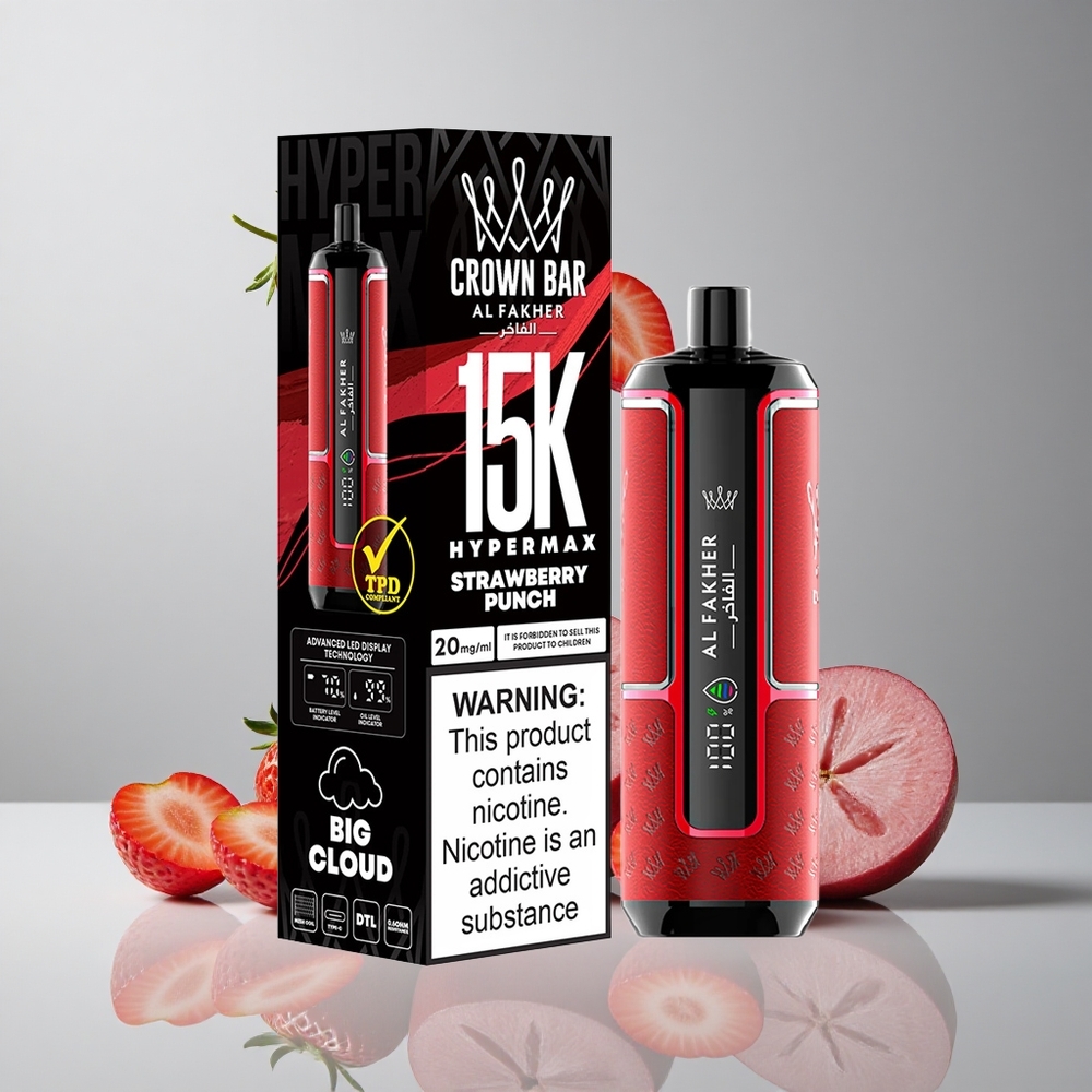 Al Fakher Crown Bar 15K Hypermax Desechable 15000 Puffs Fresa Punch vape wholesale Peru
