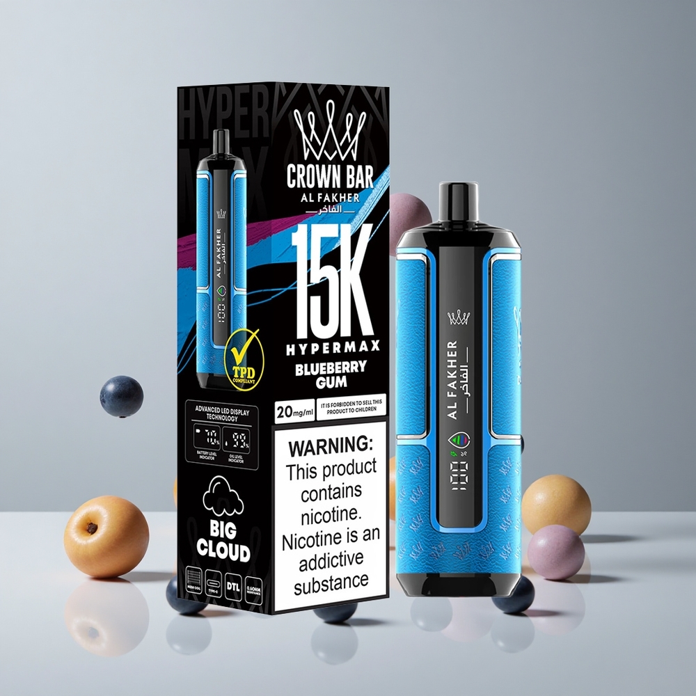 Al Fakher Crown Bar 15K Hypermax Desechable 22ml Chicle de Arándano vape wholesale Peru
