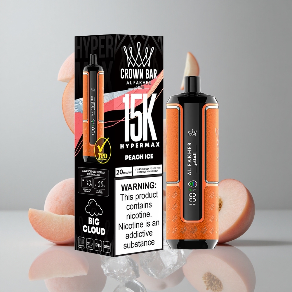 Al Fakher Crown Bar 15K Hypermax Desechable Peach Ice 15000 Puffs 22ml vape wholesale Peru