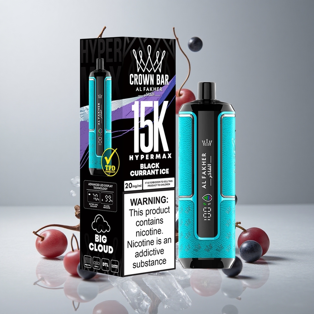 Al Fakher Crown Bar 15K Hypermax Desechable Vape Kit Grosella Negra Hielo 600mAh, vape wholesale Peru