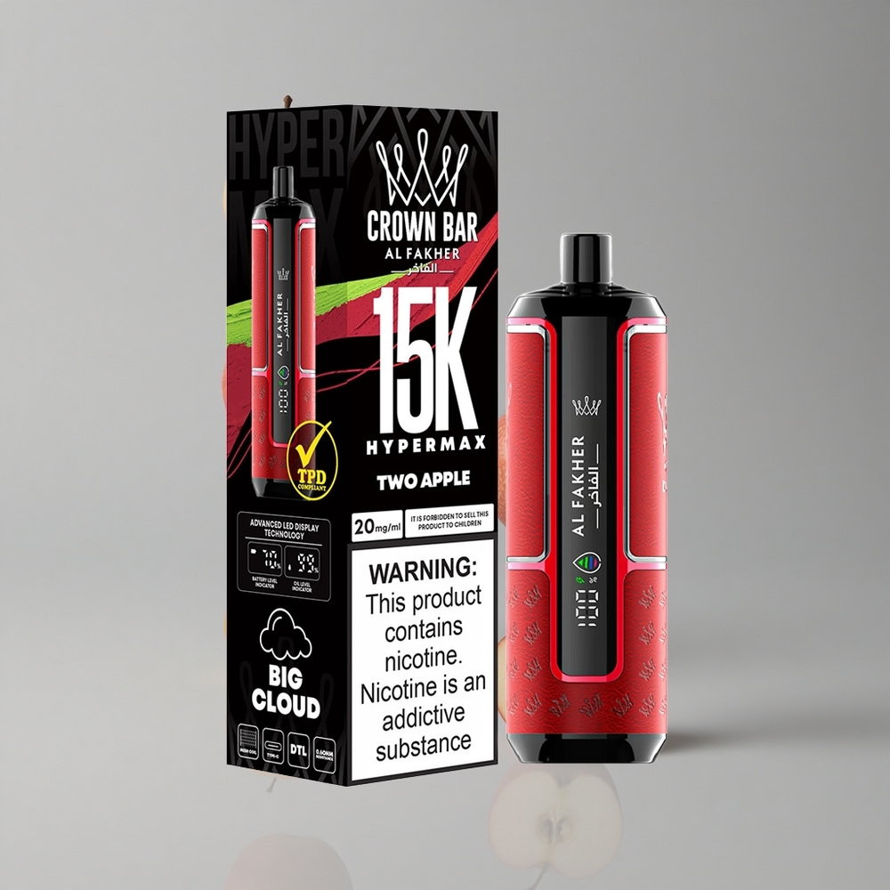 Al Fakher Crown Bar 15K Hypermax Vape Desechable Dos Manzanas 15000 Puffs 22ml vape wholesale Peru