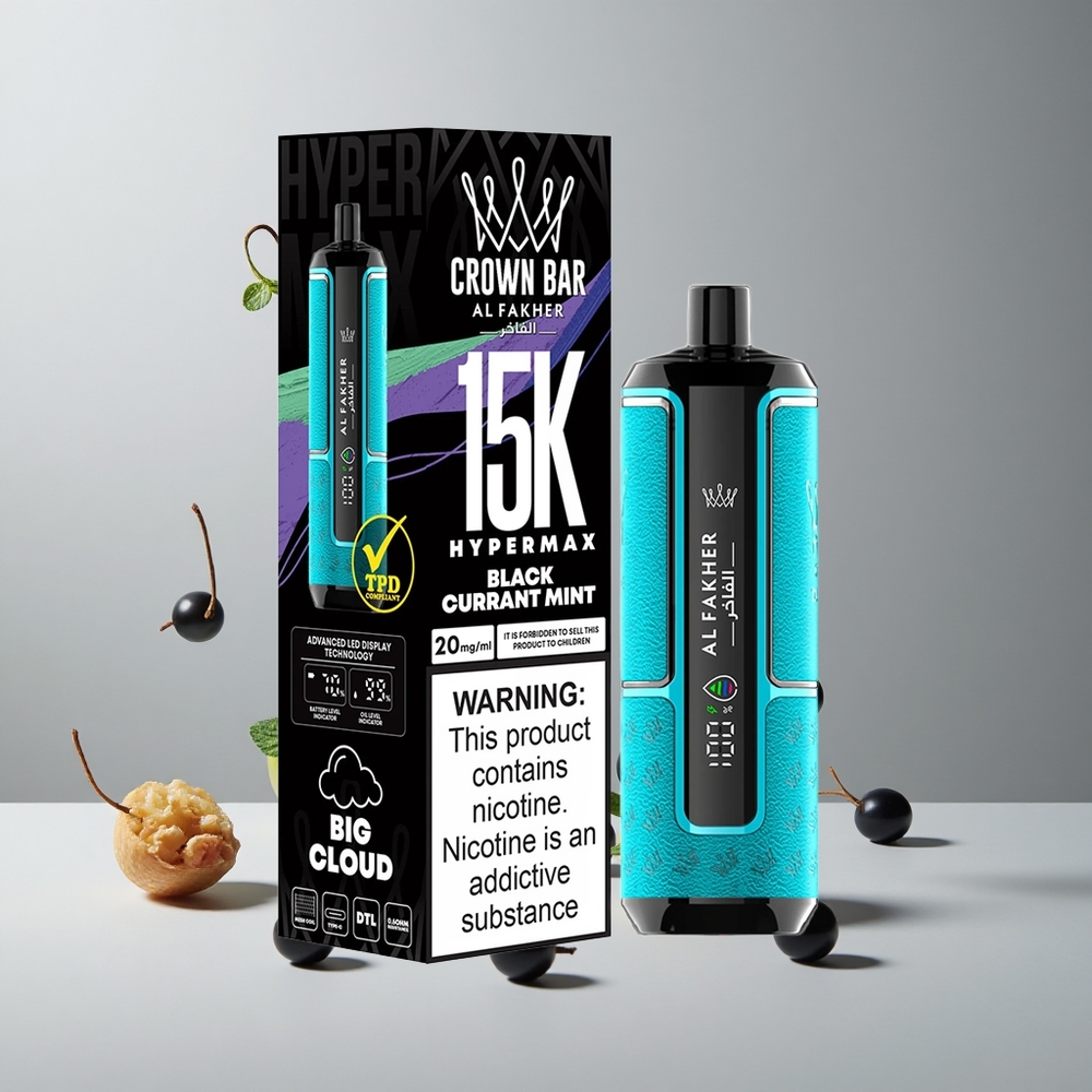 Al Fakher Crown Bar 15K Hypermax Vape Desechable Kit Grosella Negra Menta 22ml vape wholesale Peru