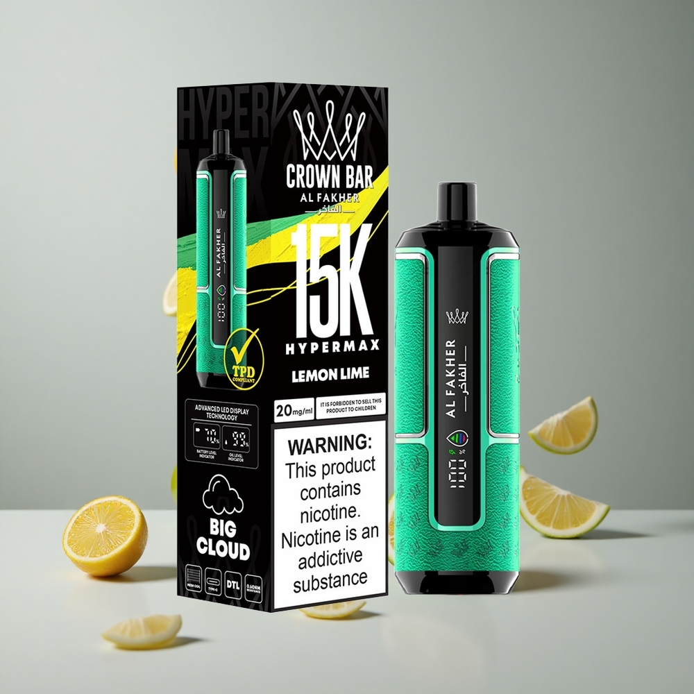 Al Fakher Crown Bar 15K Hypermax Vape Desechable Lima Limón 15000 Puffs 22ml Tipo-C vape wholesale Peru