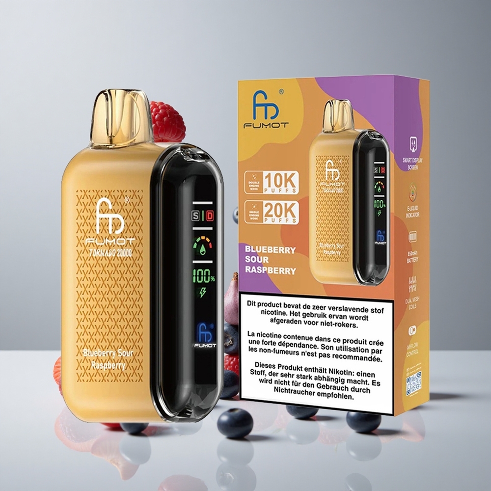 Fumot Tornado 20000 Puffs Arándano Azul Frambuesa Ácida 20ml Capacidad vape wholesale Peru