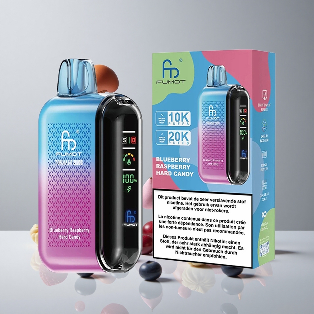 Fumot Tornado 20000 Puffs Arándano Frambuesa Caramelo Duro Batería Recargable 850mAh vape wholesale Peru