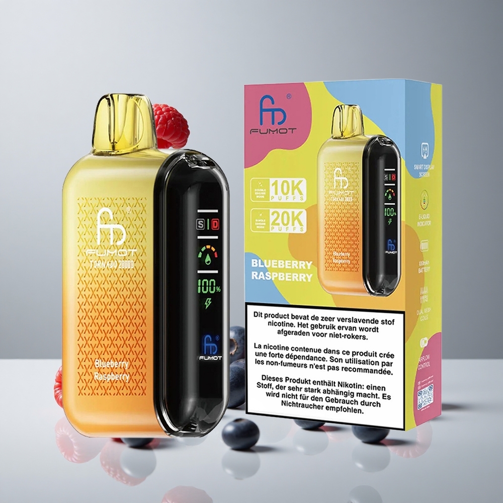 Fumot Tornado 20000 Puffs Arándano Frambuesa Doble Bobina Mesh vape wholesale Peru