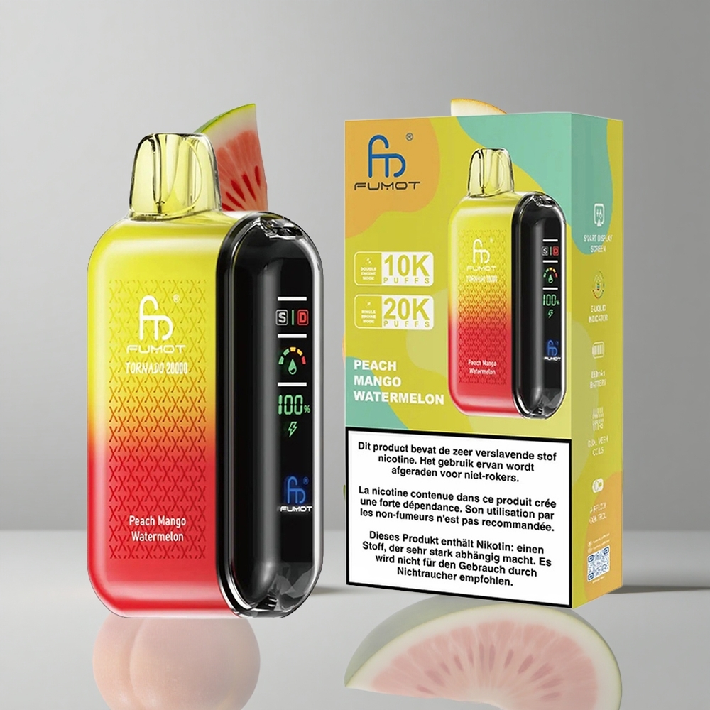 Fumot Tornado 20000 Puffs Durazno Mango Sandía Dual Mesh Coil vape wholesale Peru