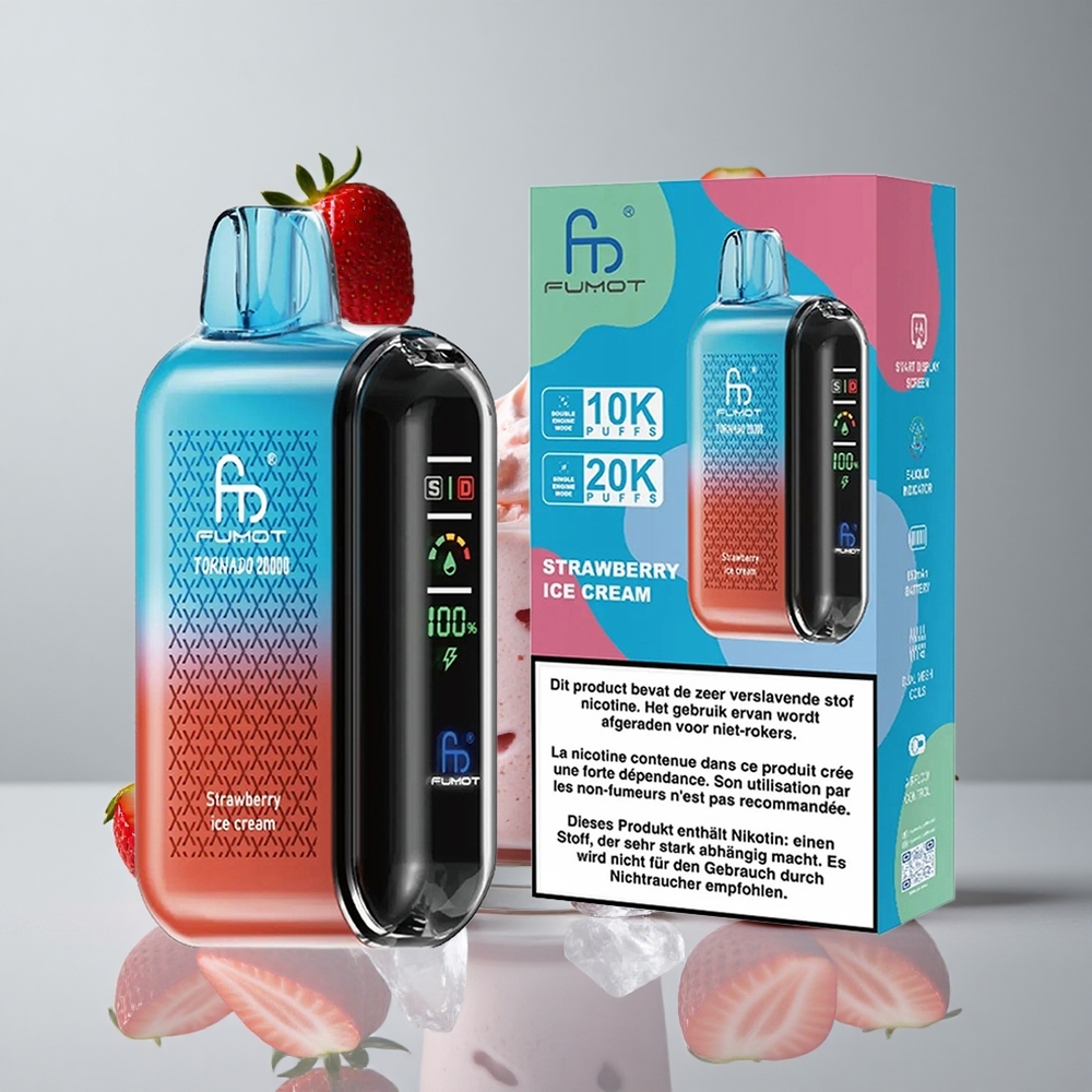 Fumot Tornado 20000 Puffs Fresa Crema Helada 20ml Capacidad Dual Mesh Coil vape wholesale Peru