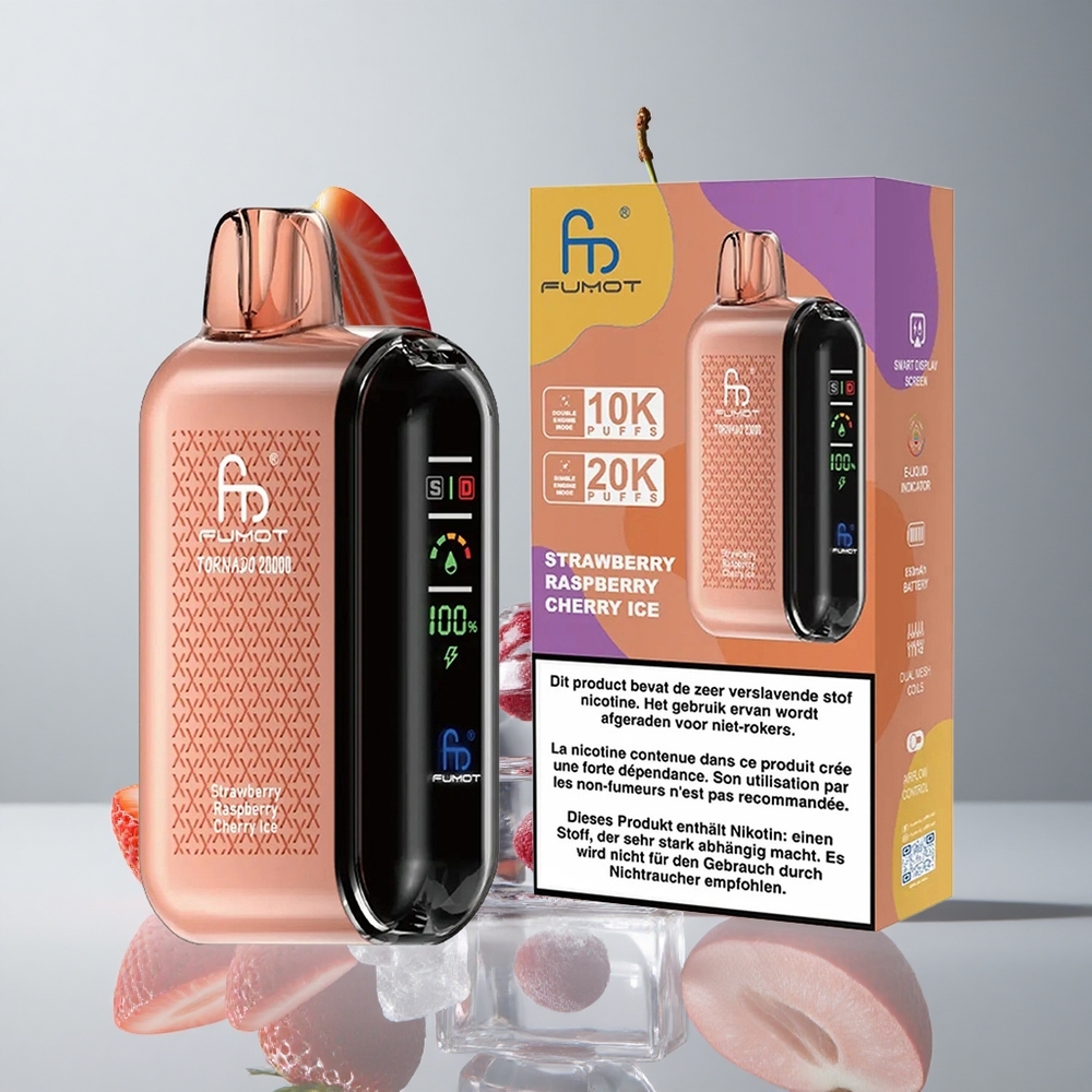 Fumot Tornado 20000 Puffs Fresa Frambuesa Cereza Hielo Doble Malla 20ml vape wholesale Peru