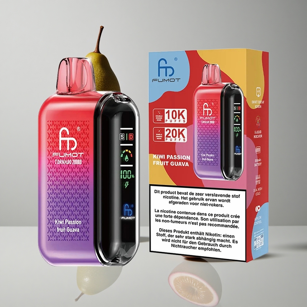 Fumot Tornado 20000 Puffs Kiwi Maracuyá Guayaba Dual Mesh Coil vape wholesale Peru