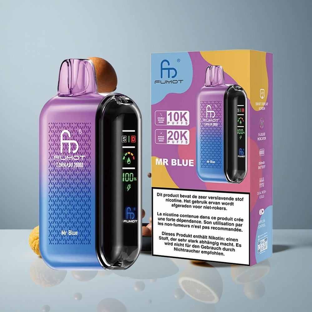 Fumot Tornado 20000 Puffs Mr Azul Dual Malla y Pantalla Inteligente vape wholesale Peru