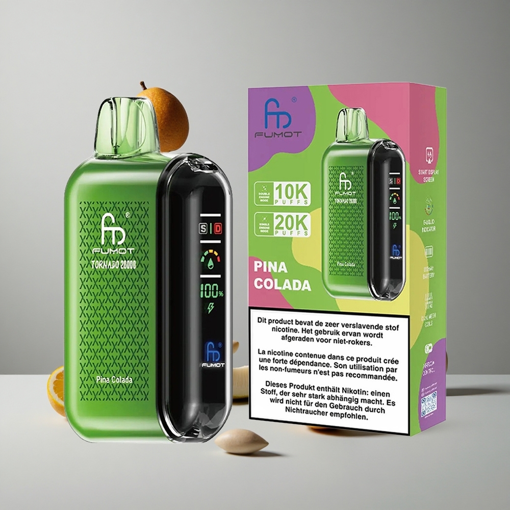 Fumot Tornado 20000 Puffs Piña Colada con Bobina Dual Mesh y Pantalla Inteligente vape wholesale Peru