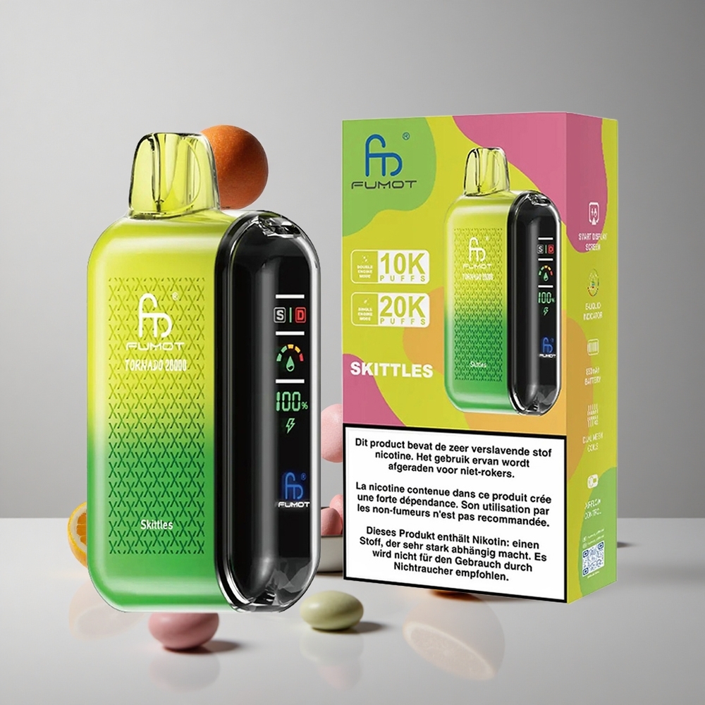 Fumot Tornado 20000 Puffs Skittles Surtido con Bobina Dual Mesh y Pantalla Inteligente vape wholesale Peru
