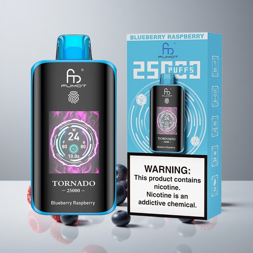 Fumot Tornado 25000 Puffs Arándano Frambuesa Pantalla HD 20ml vape wholesale Peru