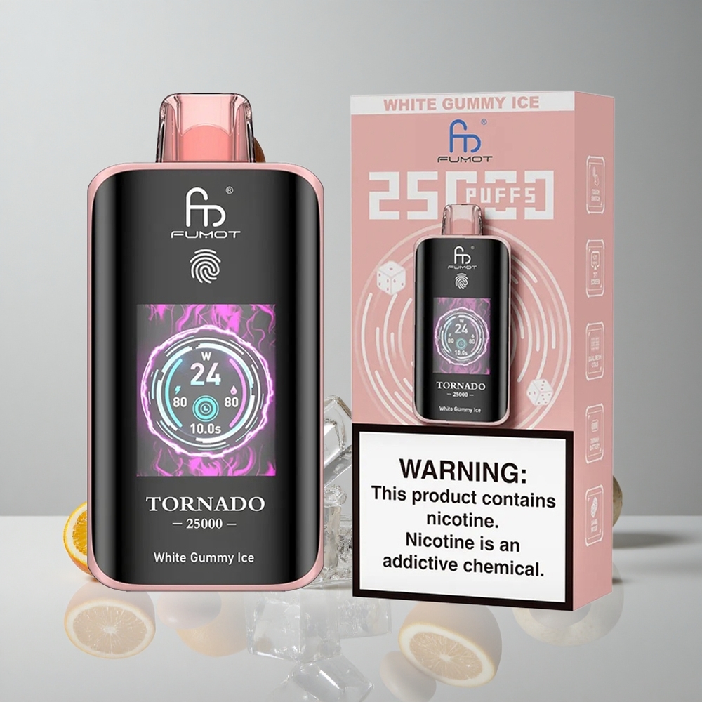 Fumot Tornado 25000 Puffs Gomosa Blanca Hielo Pantalla HD 20ml E-líquido vape wholesale Peru