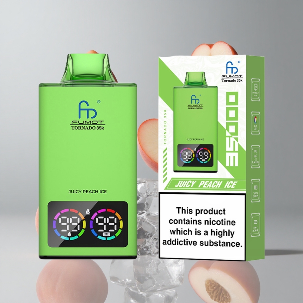 Fumot Tornado 35K Vape Desechable 35000 Puffs Melocotón Jugoso Hielo con Dual Mesh Coil y RGB Lights vape wholesale Peru