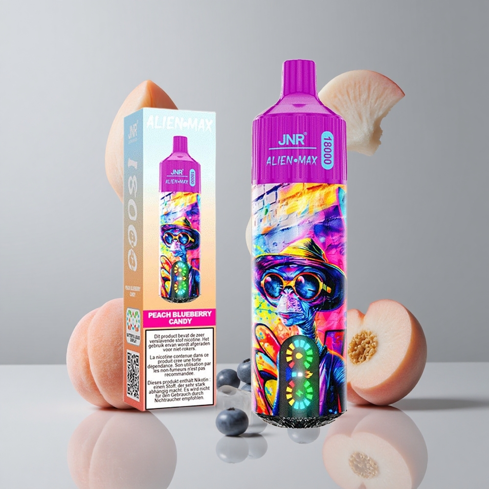 JNR Alien Max 18000 Puffs Durazno Arándano Dulce con Pantalla LED Inteligente y 28ml de E-líquido vape wholesale Peru