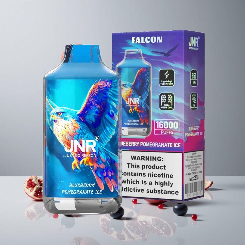 JNR Falcon 16000 Puffs Vape Desechable Arándano Granada Hielo con Batería 850 mAh y Pantalla LED Inteligente vape wholesale Peru