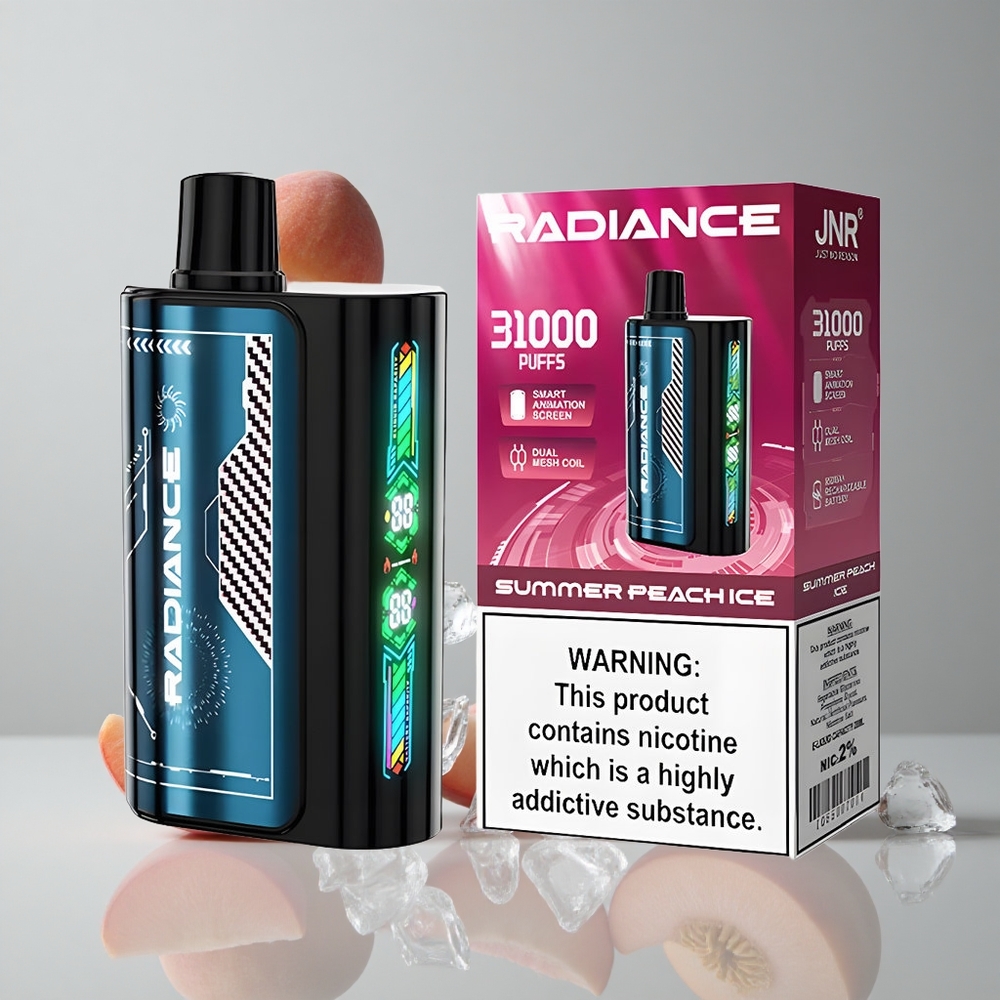 JNR Radiance 31000 Puffs Duraznos Helados Verano Pantalla Animación Inteligente vape wholesale Peru