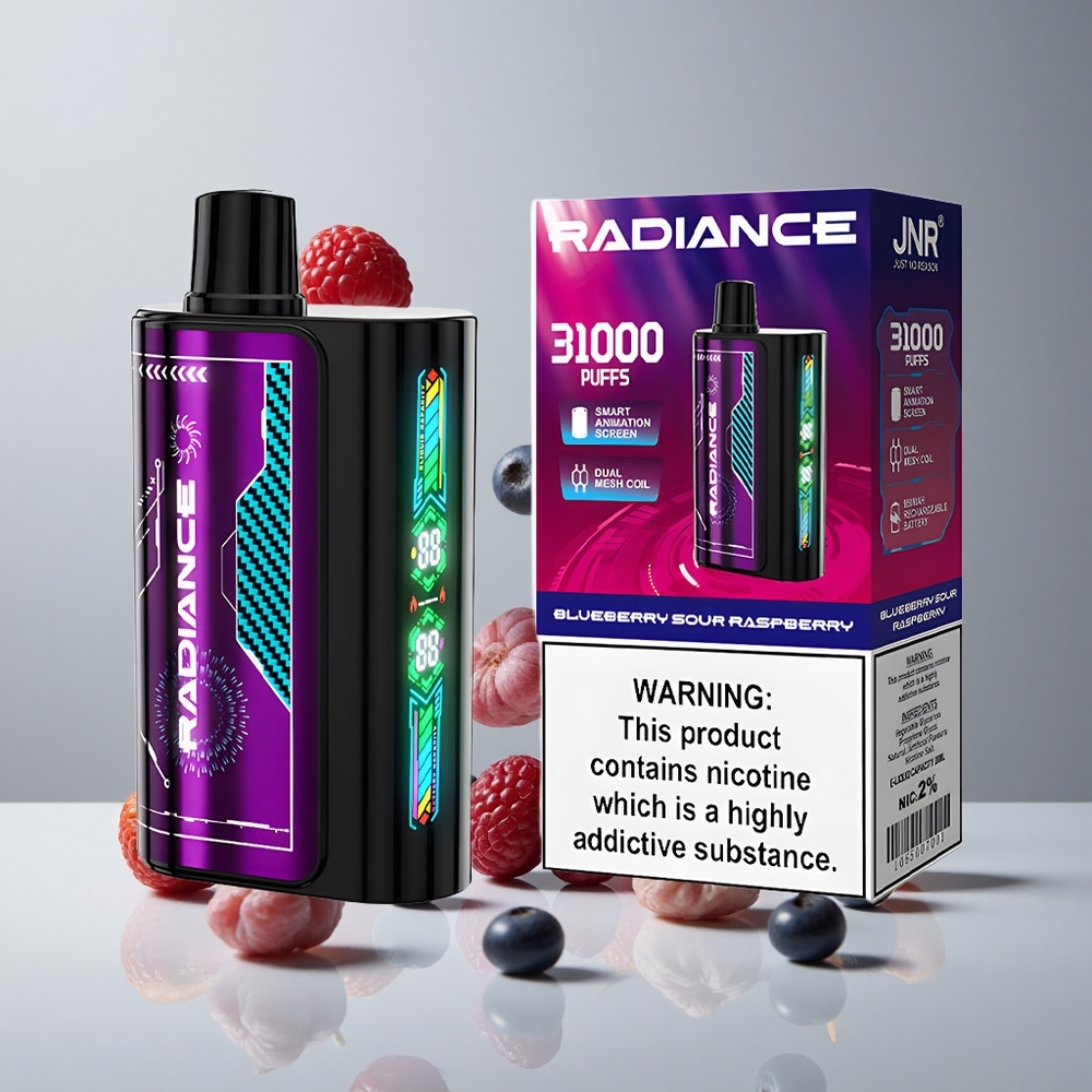 JNR Radiance 31000 Puffs Vape Desechable Arándano Agrio Frambuesa Pantalla Animación Inteligente vape wholesale Peru