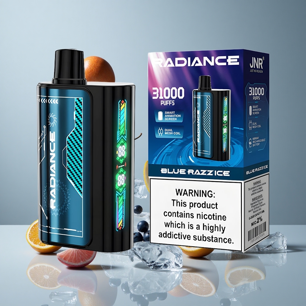 JNR Radiance 31000 Puffs Vape Desechable Arándano Azul Hielo Pantalla Animación Inteligente vape wholesale Peru