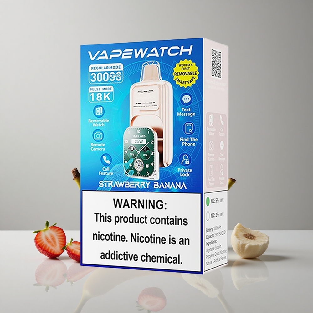 JNR Vape Watch 30000 Puffs Fresa Plátano Dual Mesh Coil 19mL vape wholesale Peru